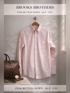 Brooks Brothers Pink Button Down Shirt Non-Iron Cotton Regular Fit Size 16.5